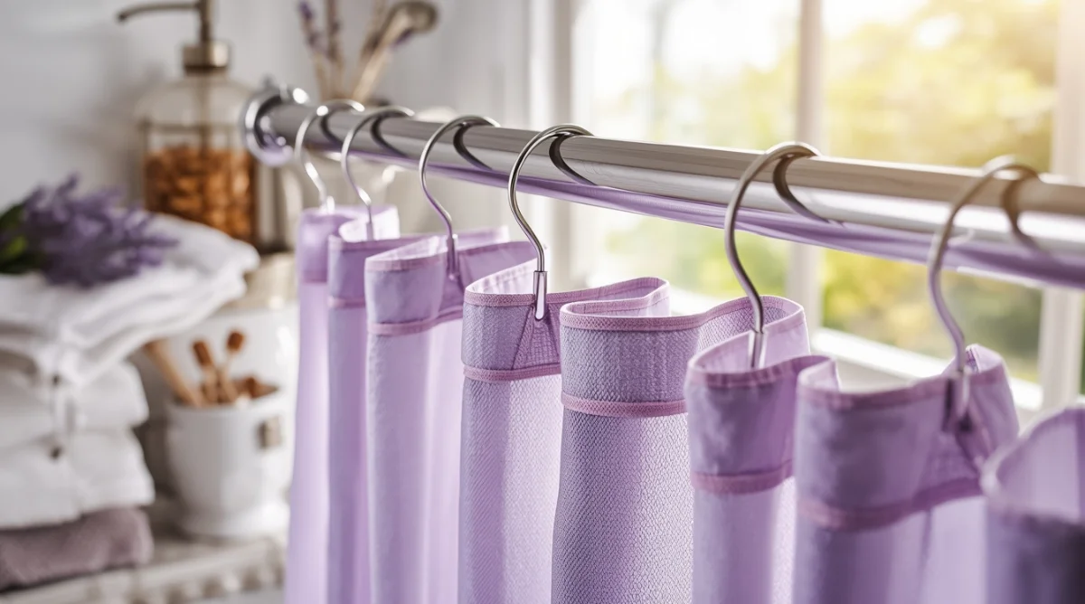 purple shower curtain hooks