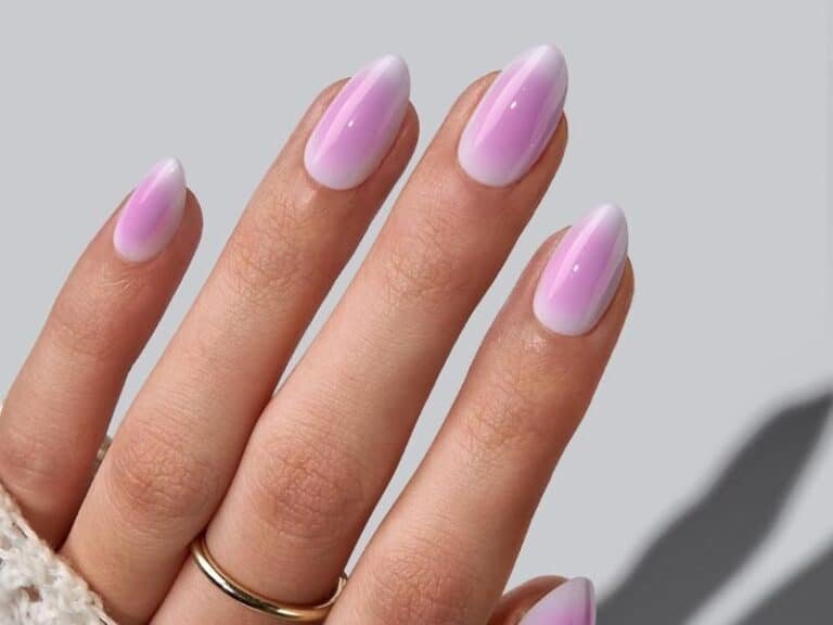 BTArtbox Calm Bloom purple ombre
nails short almond press-on set
with lavender gradient finish